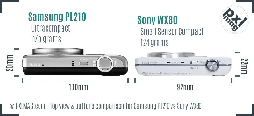 Samsung PL210 vs Sony WX80 top view buttons comparison Samsung PL210 vs Sony WX80 top view buttons comparison