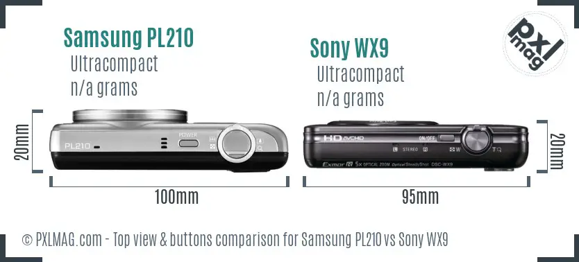 Samsung PL210 vs Sony WX9 top view buttons comparison Samsung PL210 vs Sony WX9 top view buttons comparison