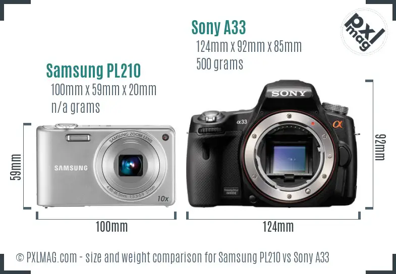 Samsung PL210 vs Sony A33 size comparison