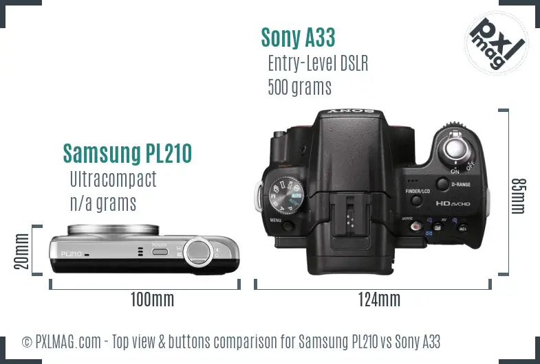 Samsung PL210 vs Sony A33 top view buttons comparison