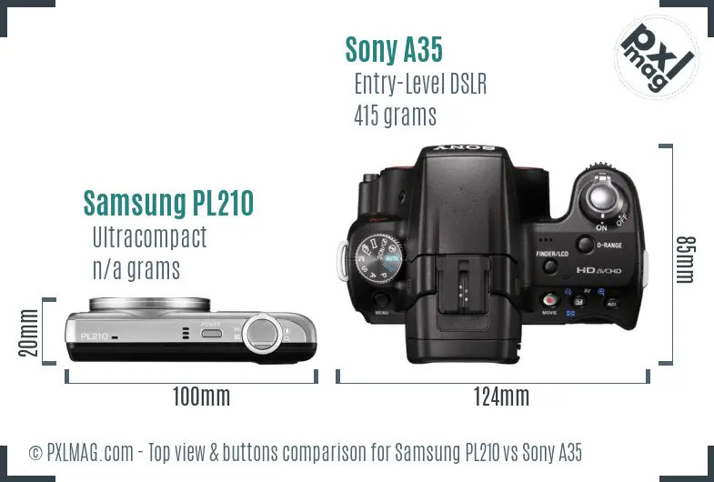 Samsung PL210 vs Sony A35 top view buttons comparison