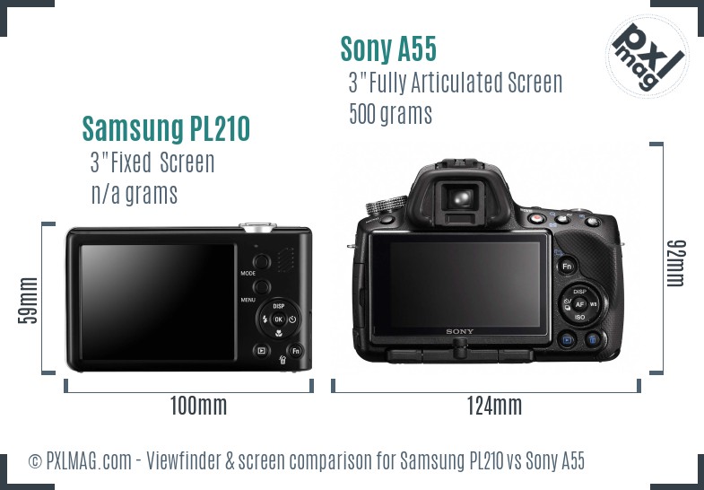 Samsung PL210 vs Sony A55 Screen and Viewfinder comparison