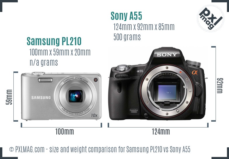 Samsung PL210 vs Sony A55 size comparison Samsung PL210 vs Sony A55 size comparison