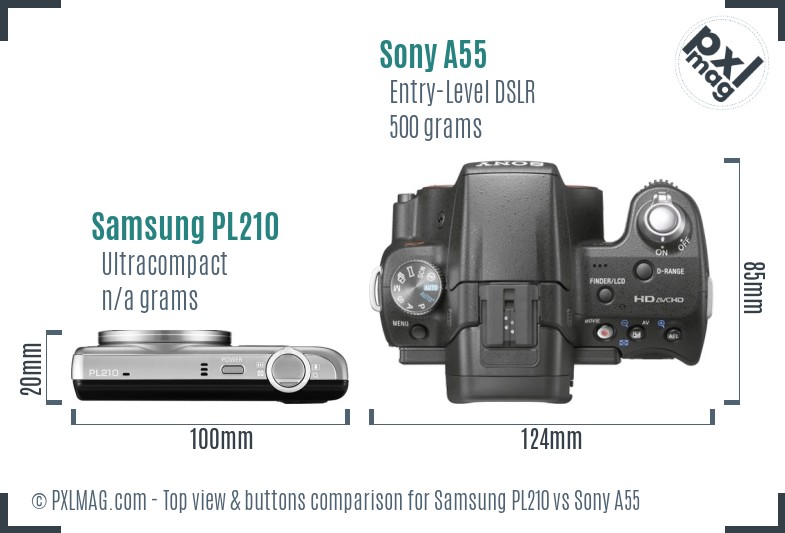 Samsung PL210 vs Sony A55 top view buttons comparison