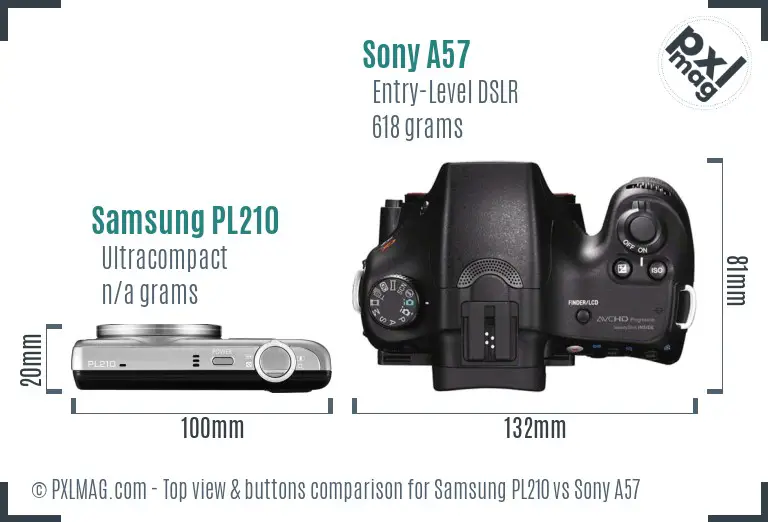 Samsung PL210 vs Sony A57 top view buttons comparison Samsung PL210 vs Sony A57 top view buttons comparison