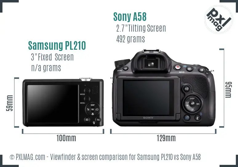 Samsung PL210 vs Sony A58 Screen and Viewfinder comparison Samsung PL210 vs Sony A58 Screen and Viewfinder comparison