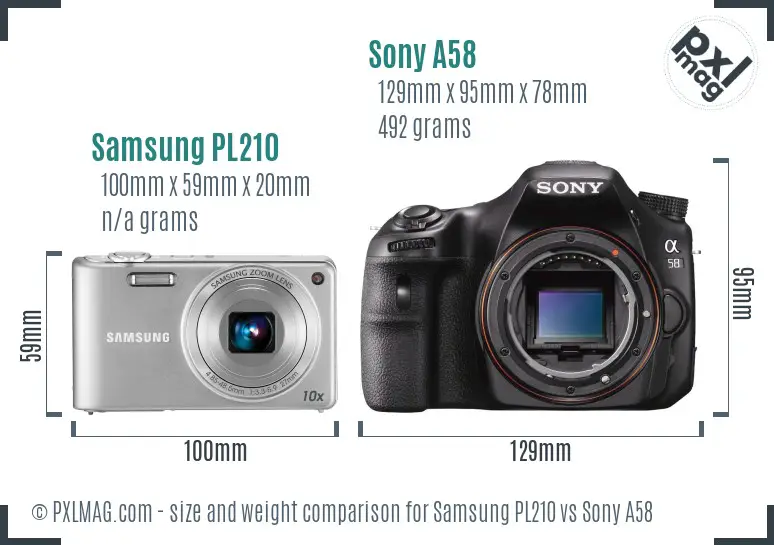 Samsung PL210 vs Sony A58 size comparison Samsung PL210 vs Sony A58 size comparison