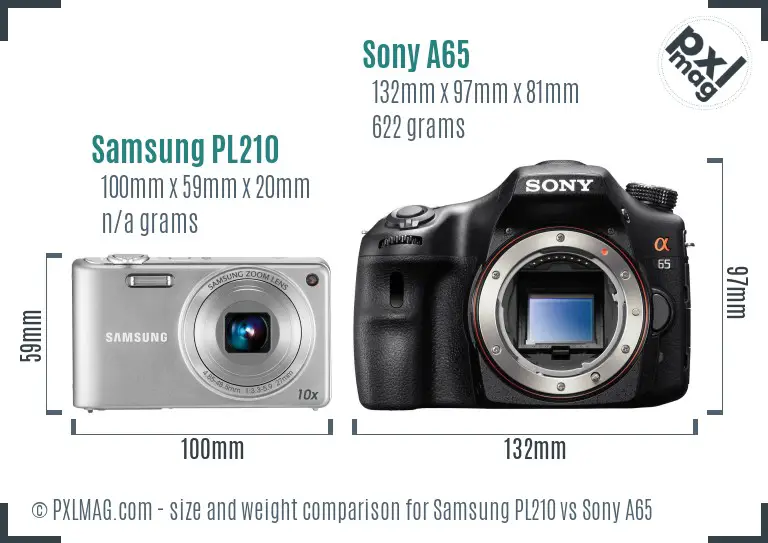 Samsung PL210 vs Sony A65 size comparison Samsung PL210 vs Sony A65 size comparison