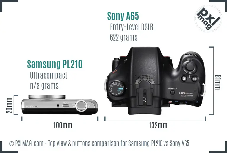 Samsung PL210 vs Sony A65 top view buttons comparison Samsung PL210 vs Sony A65 top view buttons comparison