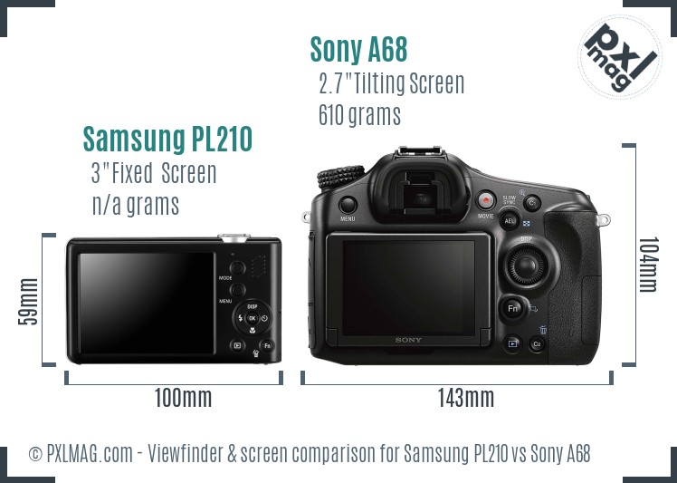 Samsung PL210 vs Sony A68 Screen and Viewfinder comparison