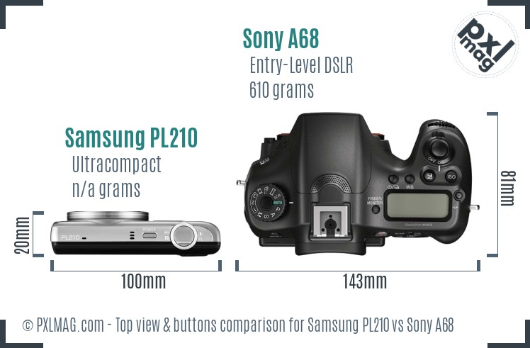 Samsung PL210 vs Sony A68 top view buttons comparison