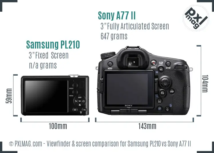 Samsung PL210 vs Sony A77 II Screen and Viewfinder comparison