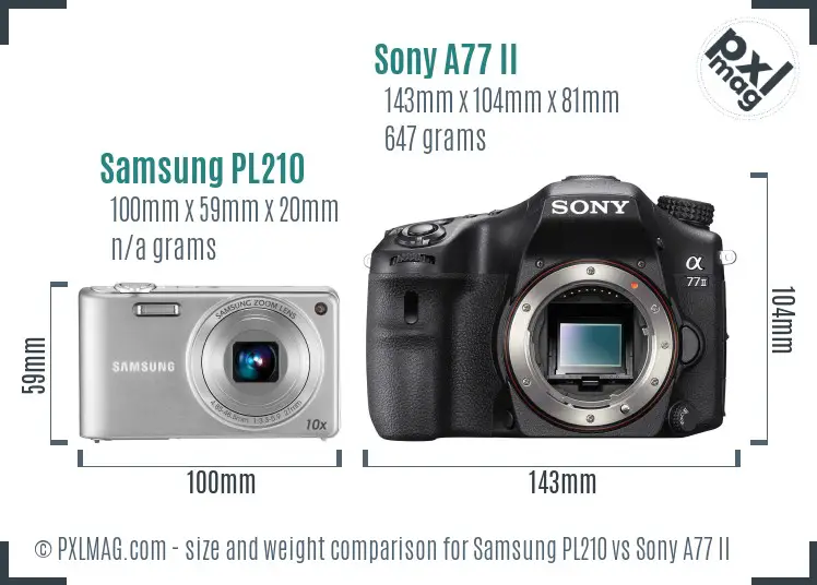 Samsung PL210 vs Sony A77 II size comparison
