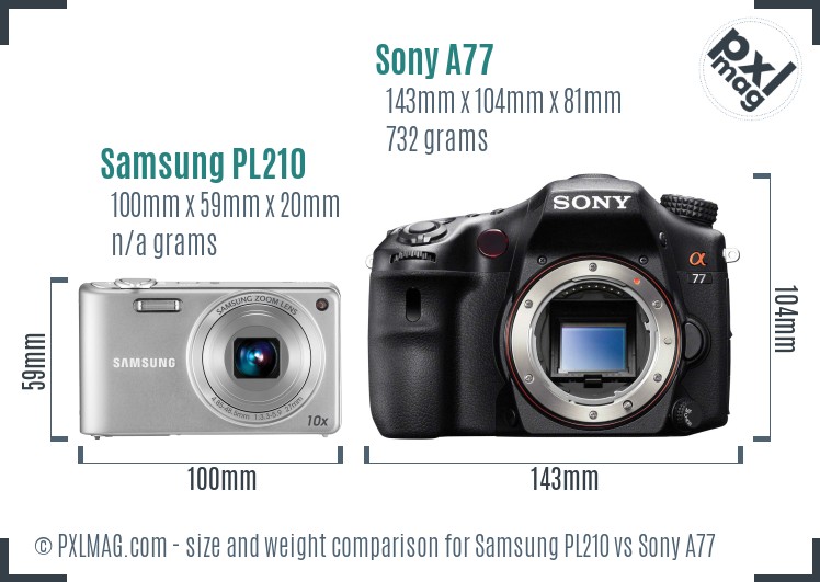 Samsung PL210 vs Sony A77 size comparison