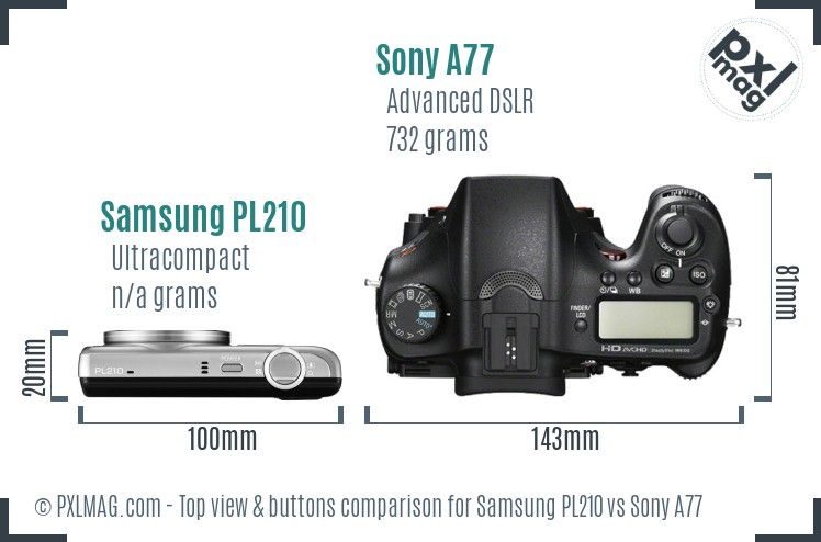 Samsung PL210 vs Sony A77 top view buttons comparison