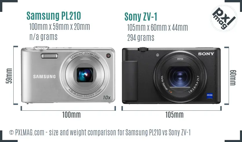 Samsung PL210 vs Sony ZV-1 size comparison