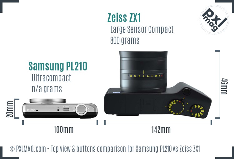 Samsung PL210 vs Zeiss ZX1 top view buttons comparison