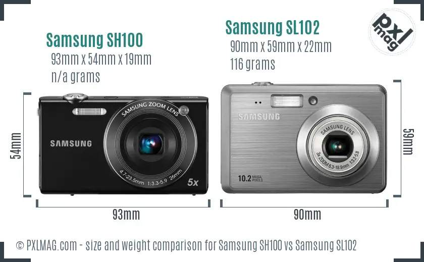 Samsung SH100 vs Samsung SL102 size comparison