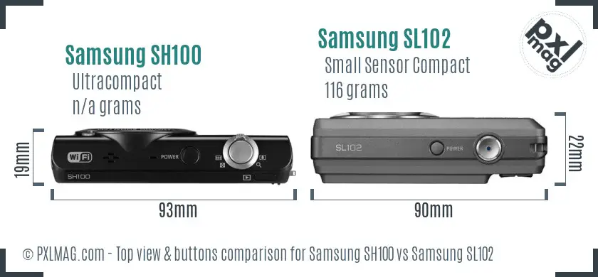 Samsung SH100 vs Samsung SL102 top view buttons comparison