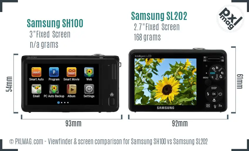 Samsung SH100 vs Samsung SL202 Screen and Viewfinder comparison