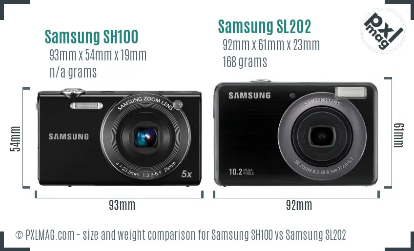 Samsung SH100 vs Samsung SL202 size comparison