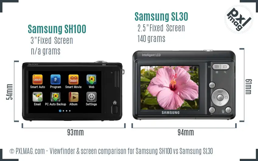 Samsung SH100 vs Samsung SL30 Screen and Viewfinder comparison