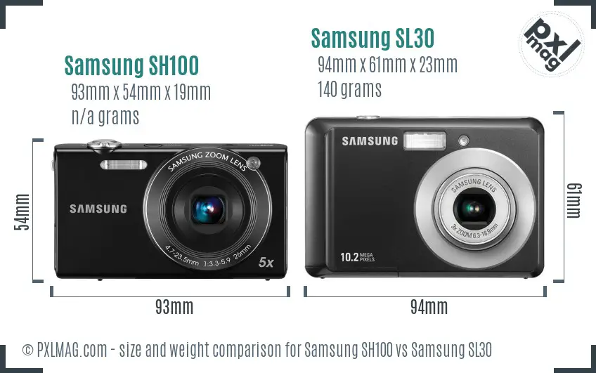 Samsung SH100 vs Samsung SL30 size comparison