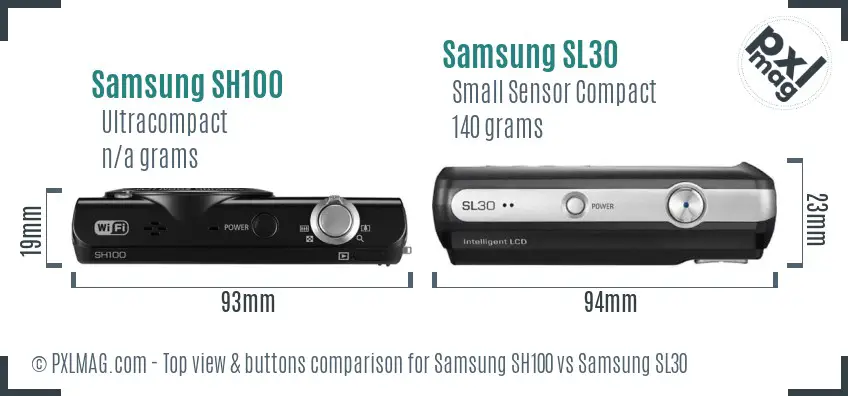 Samsung SH100 vs Samsung SL30 top view buttons comparison