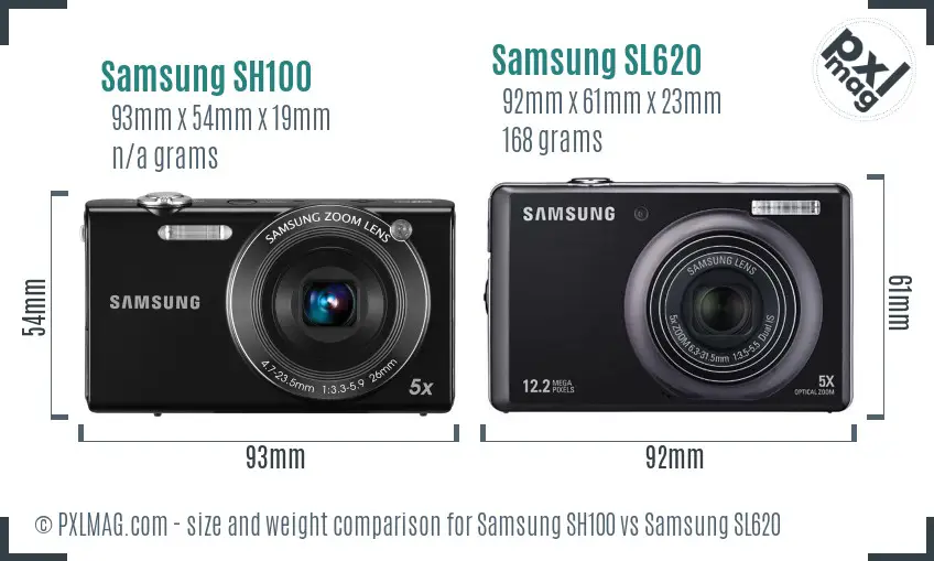 Samsung SH100 vs Samsung SL620 size comparison