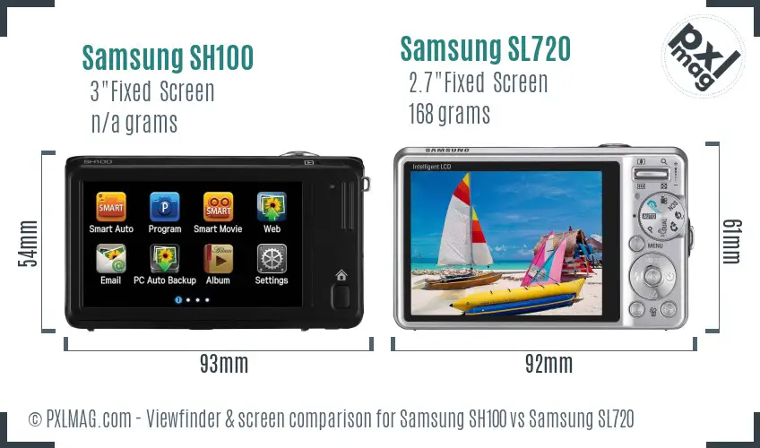 Samsung SH100 vs Samsung SL720 Screen and Viewfinder comparison