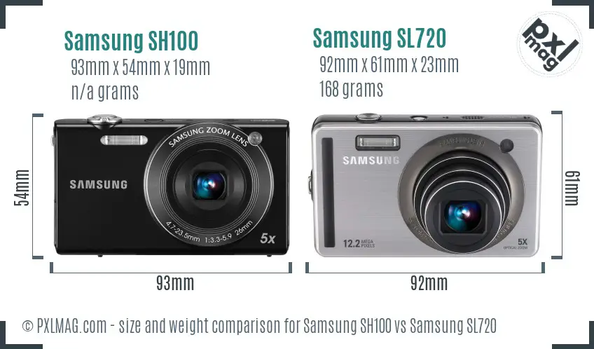 Samsung SH100 vs Samsung SL720 size comparison