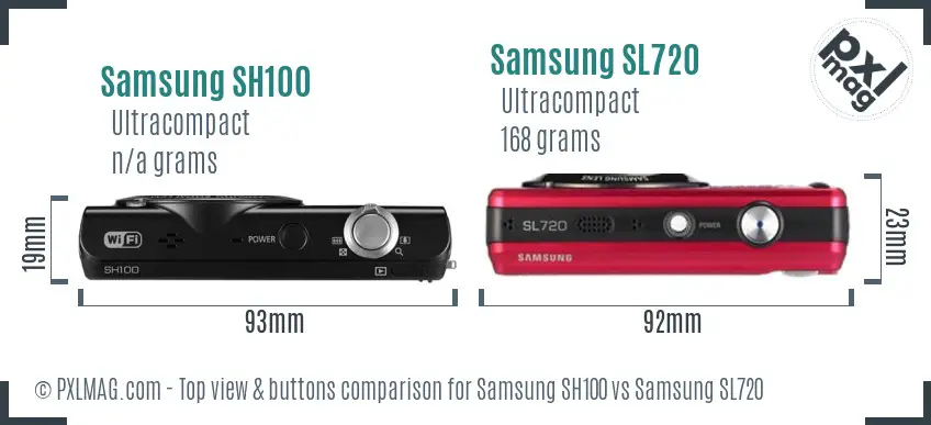 Samsung SH100 vs Samsung SL720 top view buttons comparison