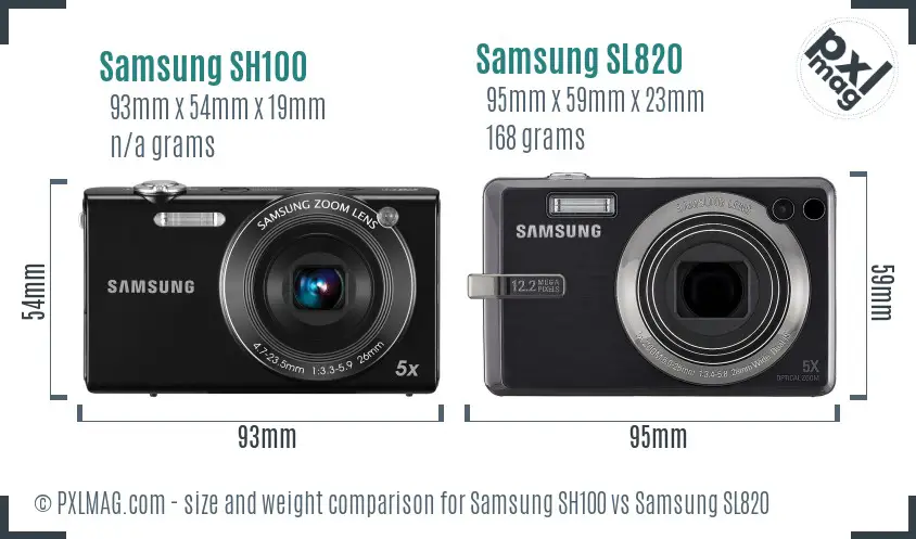 Samsung SH100 vs Samsung SL820 size comparison