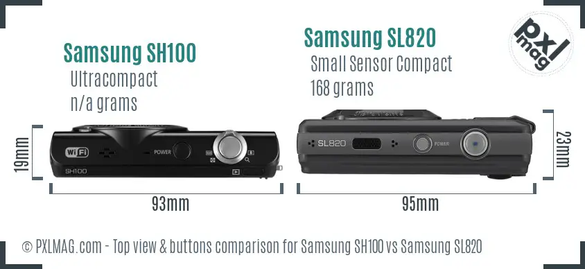 Samsung SH100 vs Samsung SL820 top view buttons comparison