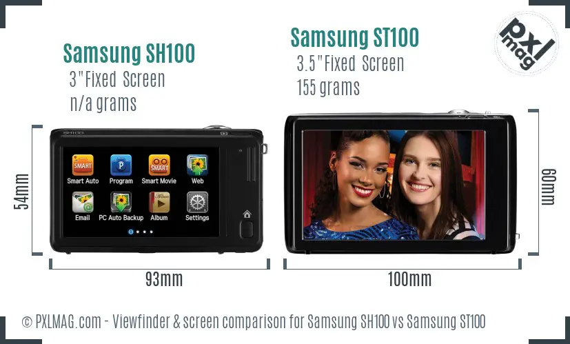 Samsung SH100 vs Samsung ST100 Screen and Viewfinder comparison