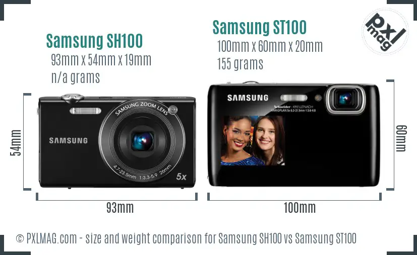 Samsung SH100 vs Samsung ST100 size comparison