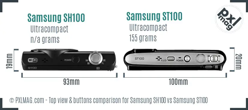 Samsung SH100 vs Samsung ST100 top view buttons comparison