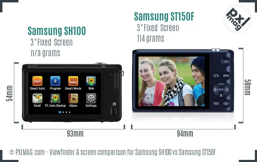 Samsung SH100 vs Samsung ST150F Screen and Viewfinder comparison