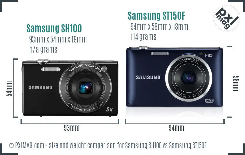Samsung SH100 vs Samsung ST150F size comparison