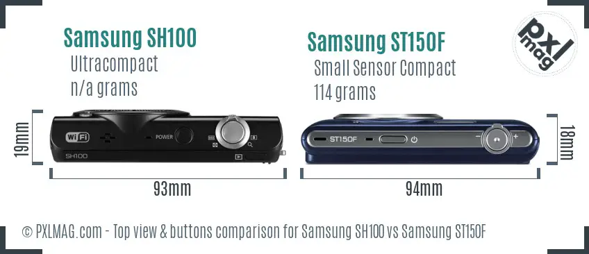 Samsung SH100 vs Samsung ST150F top view buttons comparison
