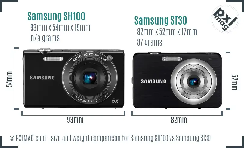 Samsung SH100 vs Samsung ST30 size comparison