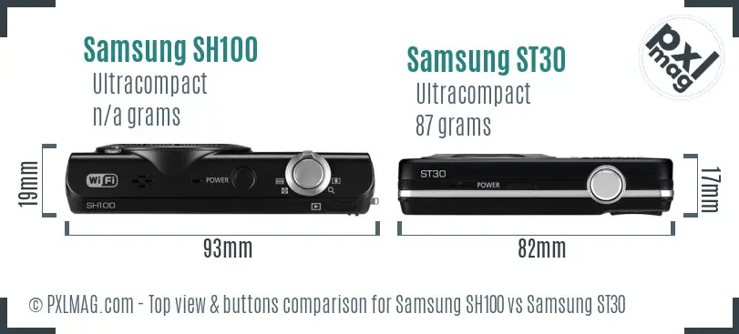 Samsung SH100 vs Samsung ST30 top view buttons comparison