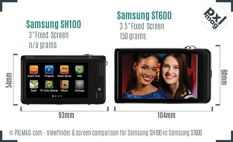 Samsung SH100 vs Samsung ST600 Screen and Viewfinder comparison