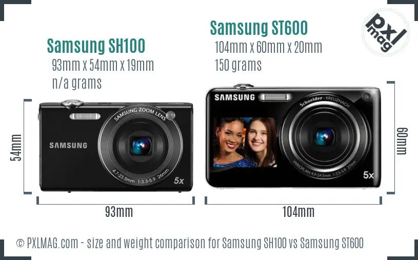 Samsung SH100 vs Samsung ST600 size comparison