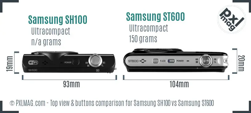 Samsung SH100 vs Samsung ST600 top view buttons comparison