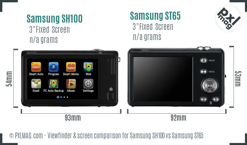 Samsung SH100 vs Samsung ST65 Screen and Viewfinder comparison