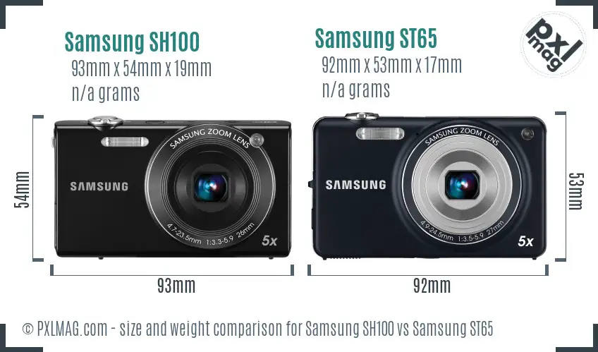 Samsung SH100 vs Samsung ST65 size comparison