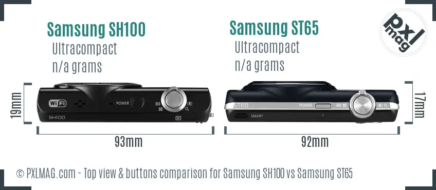 Samsung SH100 vs Samsung ST65 top view buttons comparison