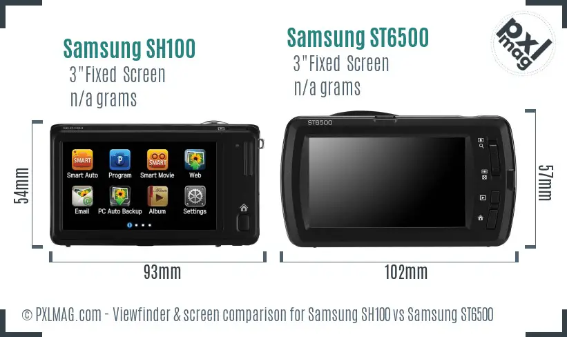 Samsung SH100 vs Samsung ST6500 Screen and Viewfinder comparison