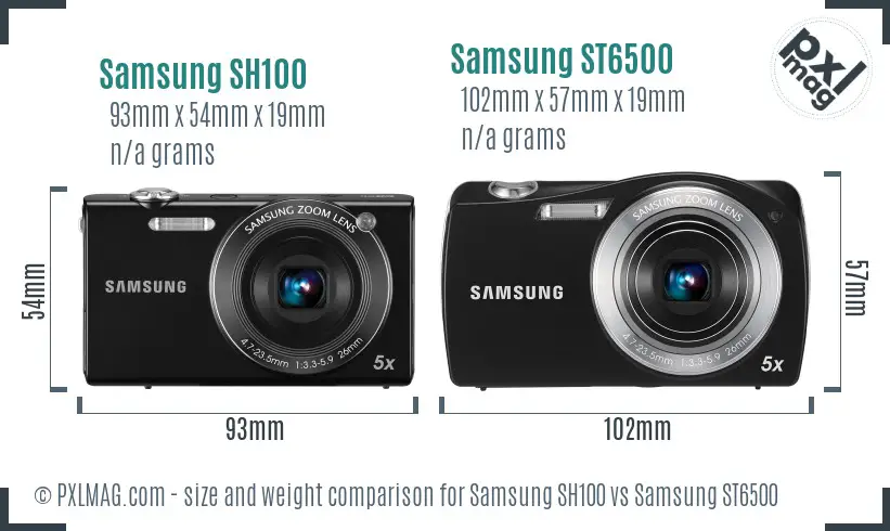 Samsung SH100 vs Samsung ST6500 size comparison